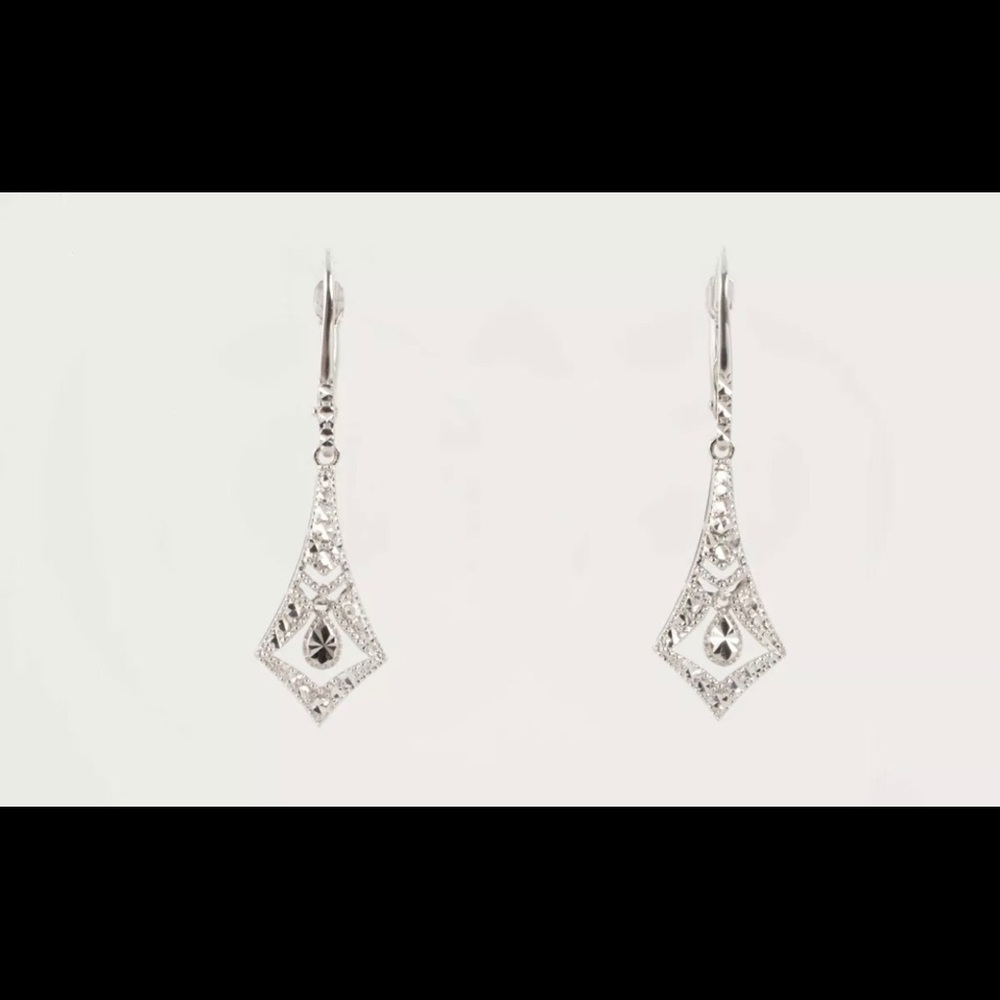 REAL 14k WHITE GOLD LEVER BACK DANGLE EARINGS (2.3g.)